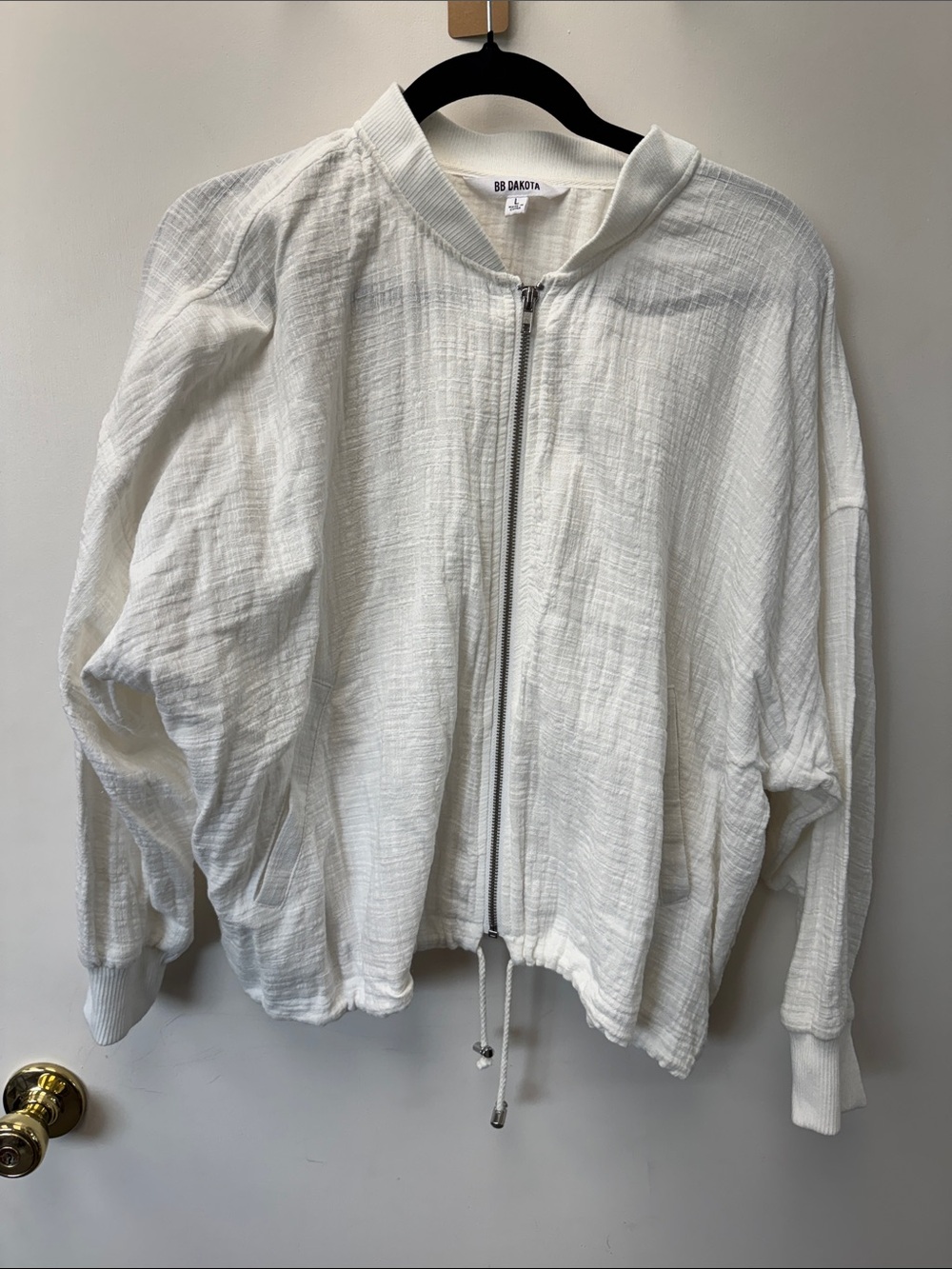 BB Dakota Cream Textured Zip-Front Bomber Jacket